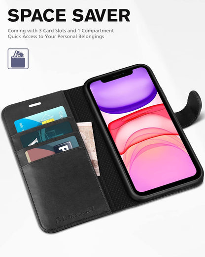 Iphone 11 Case, Iphone 11 Wallet Case with [RFID Blocking] Card Slots Stand Magnetic Closure, Protective PU Leather [Shockproof TPU] Flip Cover Compatible with Iphone 11 (2019 6.1 Inch), Black