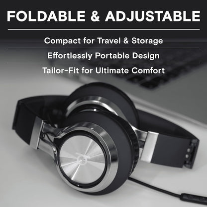 CL750 Wired Headphones with Mic & Volume Control — Noise Isolating On-Ear Headphones for Computer and Laptop Wired, Plug in Corded Headphone over Ear with Wire (Foldable, Aux Jack 3.5Mm)